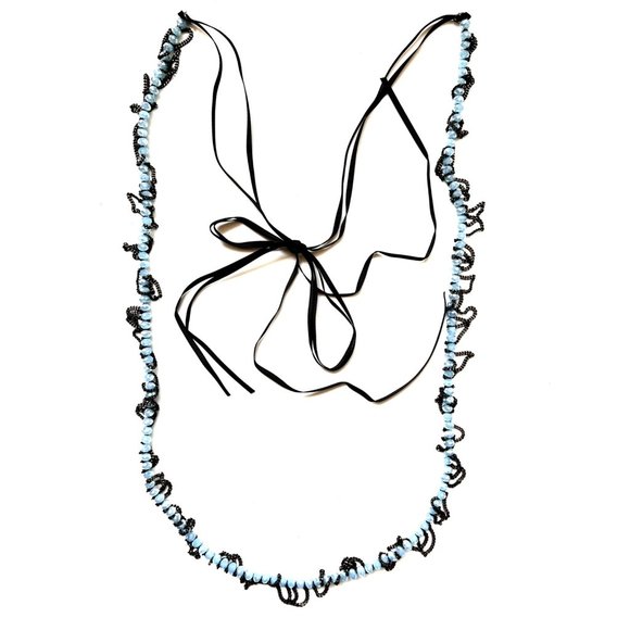 Fashion Long Jewelry Necklace with blue crystal bead wrapped with chains-30" - Picture 3 of 3